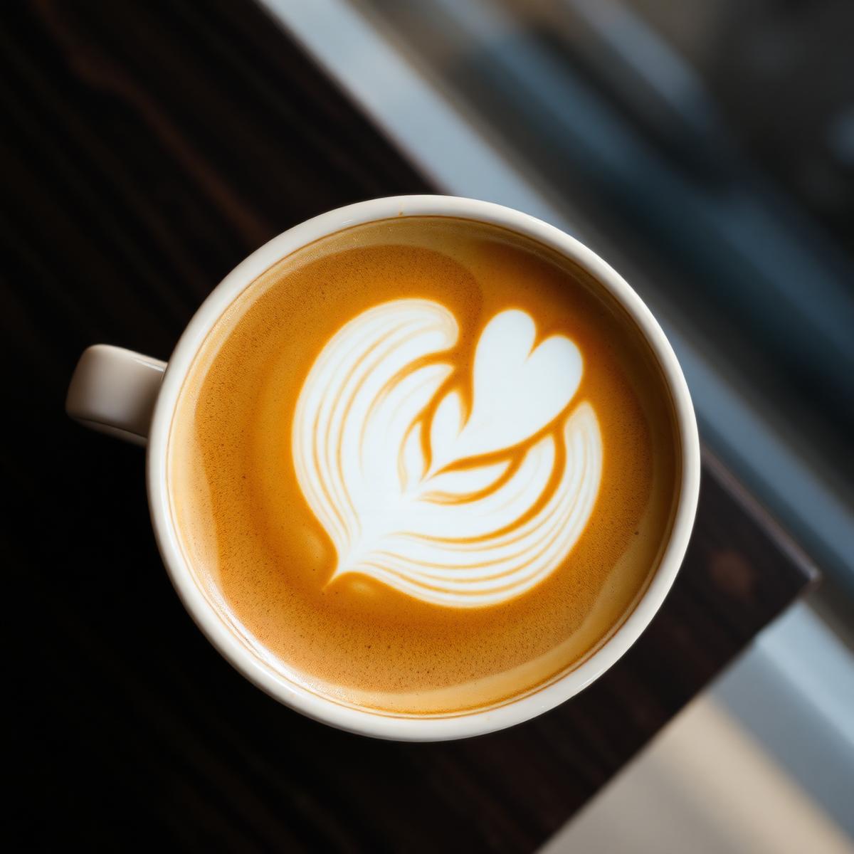 Barista flat white with latte art from a mobile coffee van in Gloucestershire